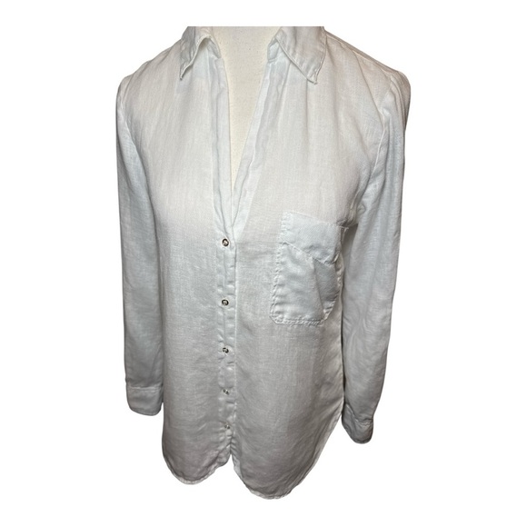 ZARA Oversized White Linen Button Down Shirt Sz XS Summer Lightweight Neutral - Picture 8 of 14
